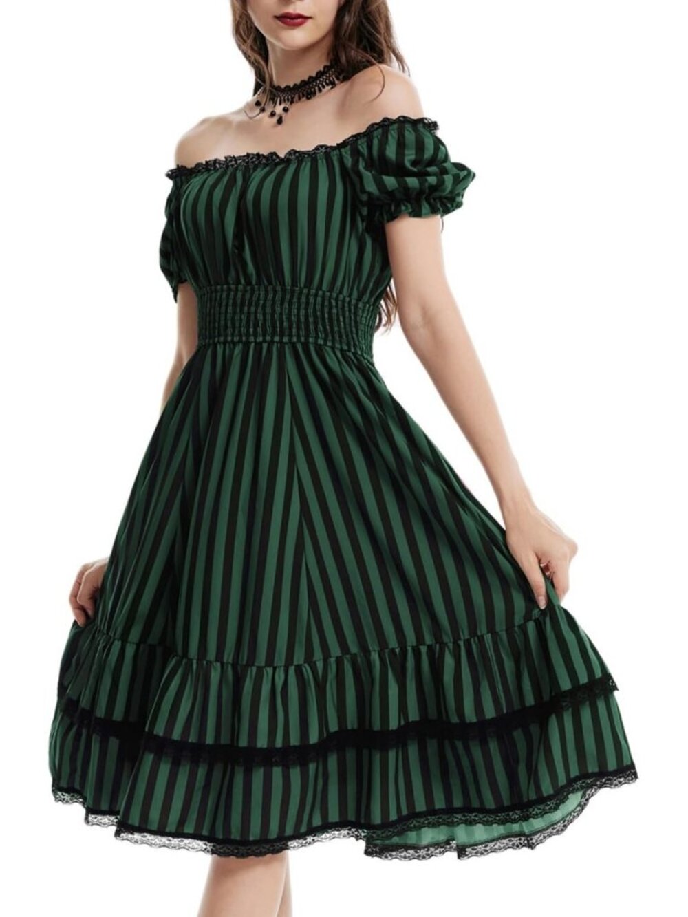 Scarlet Darkness Corset Dress for Women Summer Square Neck Dresses- Green Black